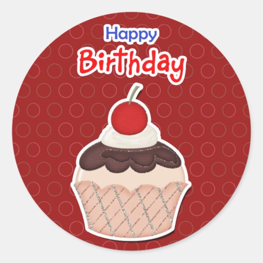 Calcomanía - Cupcake - Happy Birthday Ronde Sticker (Voorkant)