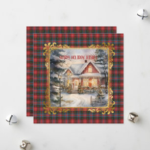 Caledonia Moderne Schotse Tartan Kerst Feestdagenkaart