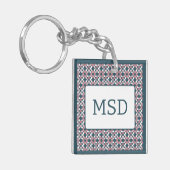 Caleidoscoop geometrisch patroon roze sleutelhanger (Voorkant Links)