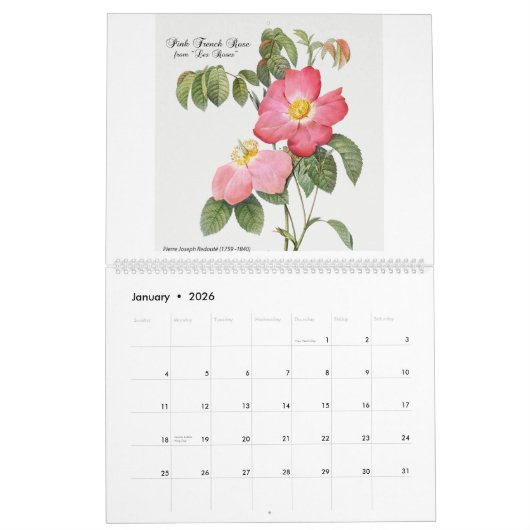 Calendar 2026 - Les Roses - P.J. Redouté Kalender (Jan 2026)