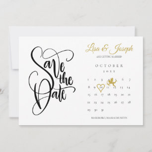 Calendar Gold Cupid Love Heart Save The Date