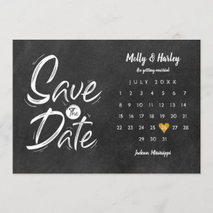 Calendar Gold Heart Chalkboard Save the Date Kaart