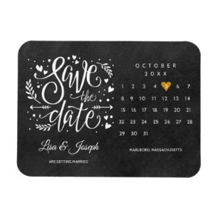 Calendar Gold Heart Chalkboard Save the Date Magneet