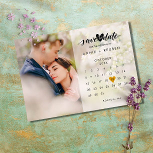 Calendar Gold Love Heart Photo Save the Date Briefkaart