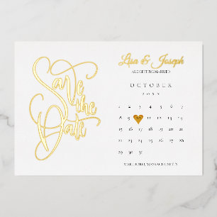 Calendar Love Heart Save the Date Gold Folie Uitnodiging