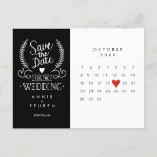 Calendar Red Love Heart Save the Date Briefkaart