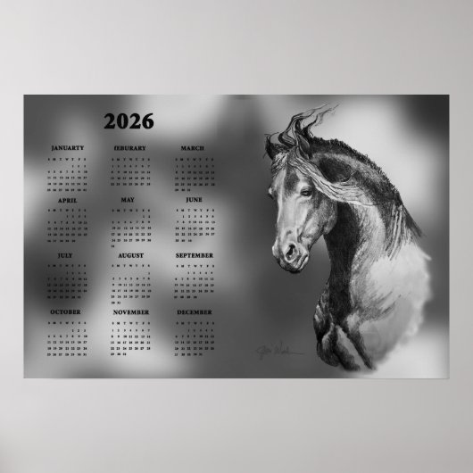 Calendar, Yearly Beautiful Stallion Horse Poster (Devant)