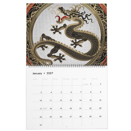 Calendrier [100] Dragon oriental sacré noir et or (Jan 2027)