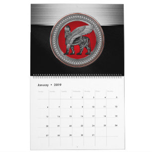 Calendrier [100] Lion ailé assyrien : Or et Lamassu noir