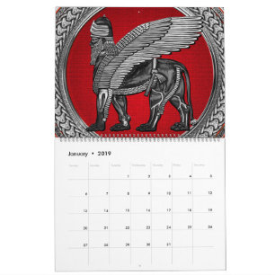 Calendrier [100] Lion ailé assyrien : Or et Lamassu noir