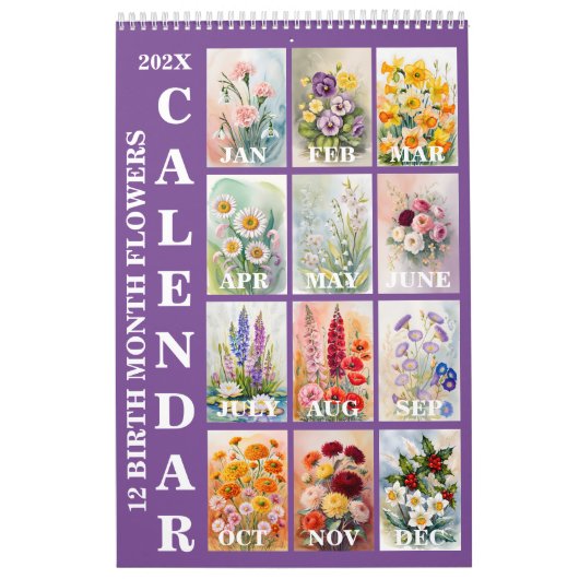 Calendrier 12 Birth Month Flowers 2026 Wall Calendar (Protection)