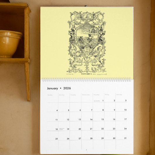 Calendrier 12 Cartouches Baroques Rococo du 18e siècle