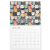 Calendrier 12 Cat Cute Motif Design sans couture (Jan 2026)