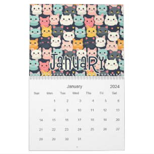 Calendrier 12 Cat Cute Motif Design sans couture