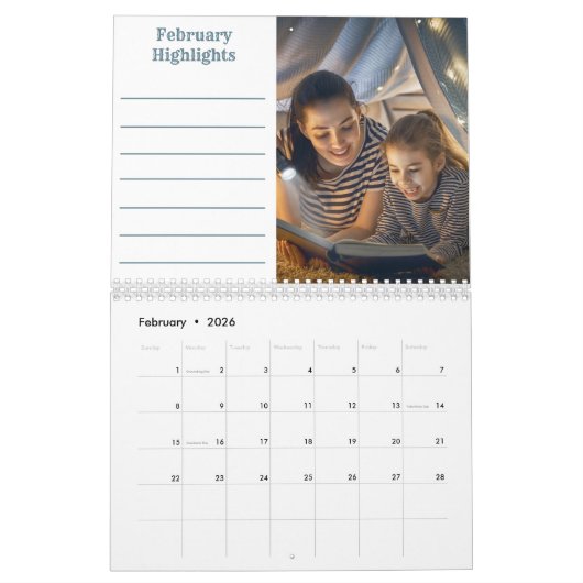 Calendrier 12 Collage photo avec notes mensuelles et photo (Feb 2026)