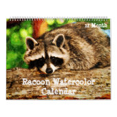 Calendrier 12 Mois Aquarelle Raccoon Peinture Faune Art (Protection)