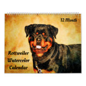 Calendrier 12 mois Beau Rottweiler Chiens Aquarelle Cadeau (Protection)