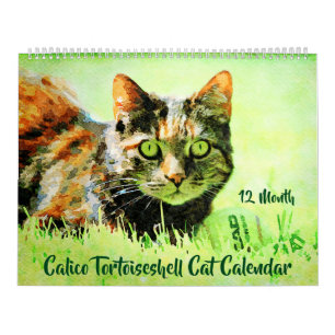 Calendrier 12 Mois Calico Tortoiseshell Chats Aquarelle Cadea