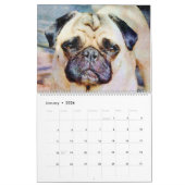Calendrier 12 Mois Carlin mignonne Chiens Animaux Aquarelle A (Jan 2026)