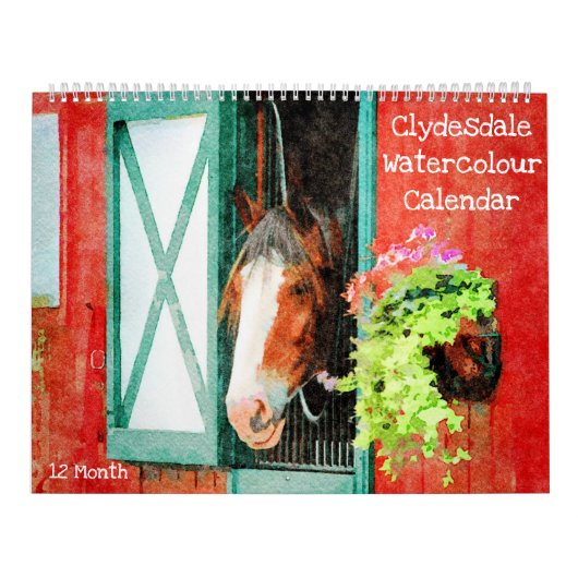 Calendrier 12 Mois Clydesdale Cheval Lourd Aquarelle Cadeaux (Protection)