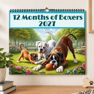 Calendrier 12 Mois de Chiens Boxer : Une Année de Plaisir ave