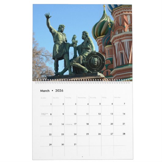Calendrier 12 mois Moscou, Russie (Mar 2026)