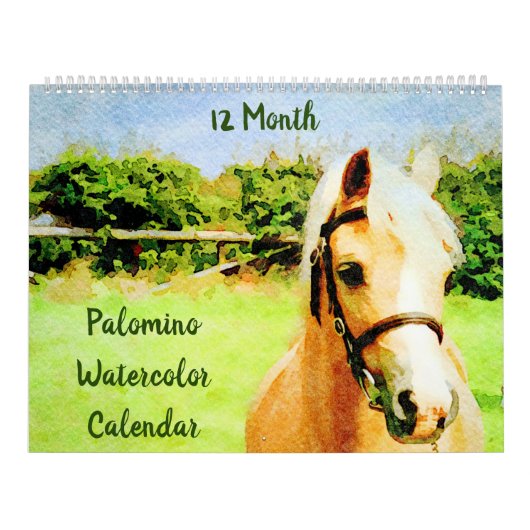 Calendrier 12 Mois Palomino Horses Ponies Aquarelle Cadeaux (Protection)