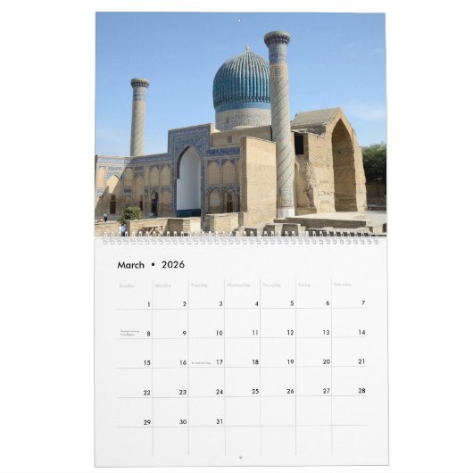 Calendrier 12 mois Samarkand, Ouzbékistan (Mar 2026)