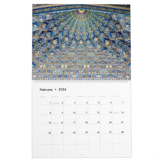 Calendrier 12 mois Samarkand, Ouzbékistan (Feb 2026)