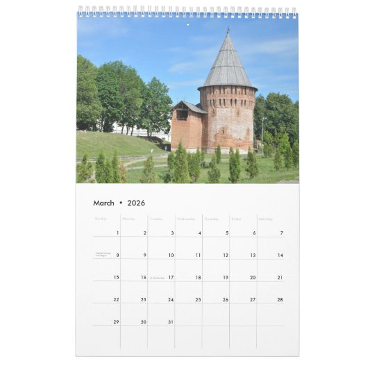 Calendrier 12 mois Smolensk, Russie (Mar 2026)