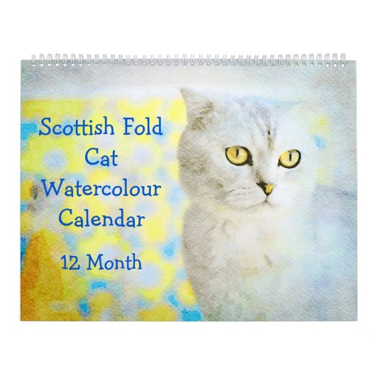 Calendrier 12 mois Sweet Scottish Fold Cats Aquarelle Cadeau (Protection)