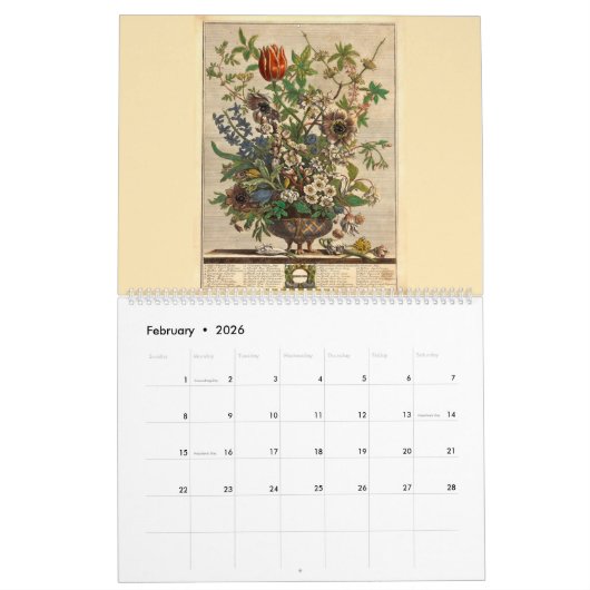 Calendrier 12 Months Of Flowers Baroque Rococo Botanical Art (Feb 2026)