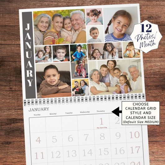 Calendrier 12 Photos Modernes Par Mois Collage Photo