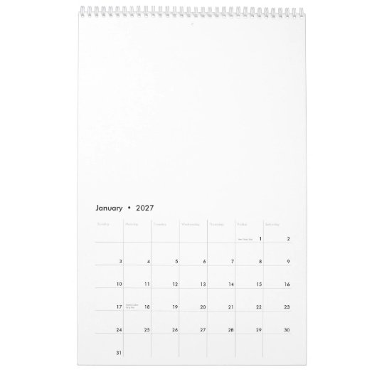 Calendrier | 17" x 11" page simple blanc moyen (Jan 2027)