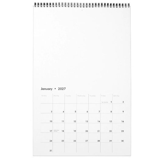 Calendrier | 17" x 11" Simple page Moyen Noir (Jan 2027)