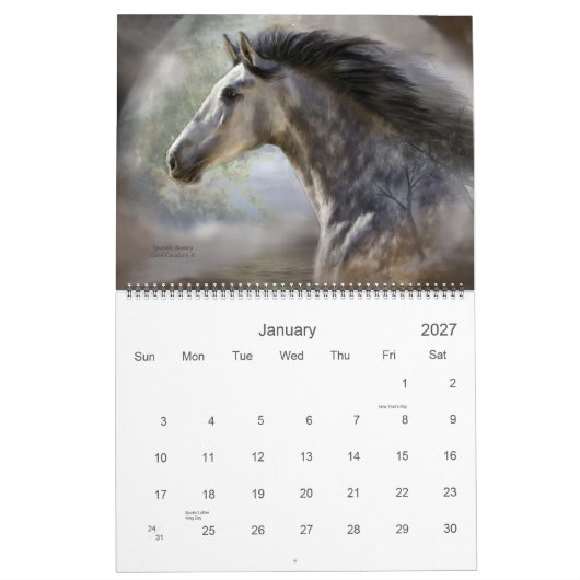 Calendrier 2011 d'art de chevaux (Jan 2027)