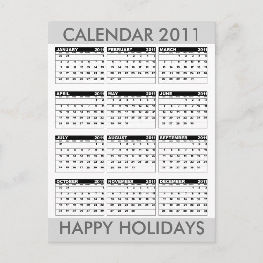 Calendrier 2011 Happy Holidays Carte Postale Grey (Devant)