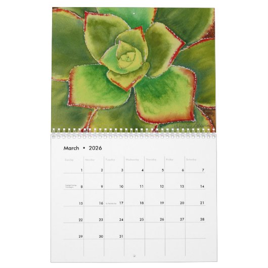 Calendrier 2012 d'aquarelle de Succulents (Mar 2026)