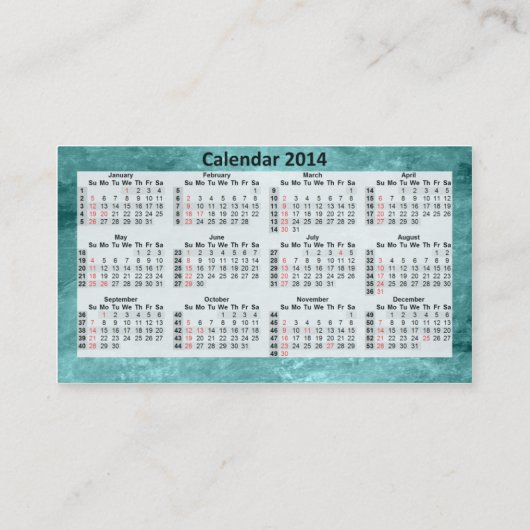 Calendrier 2014 de carte de visite (Dos)