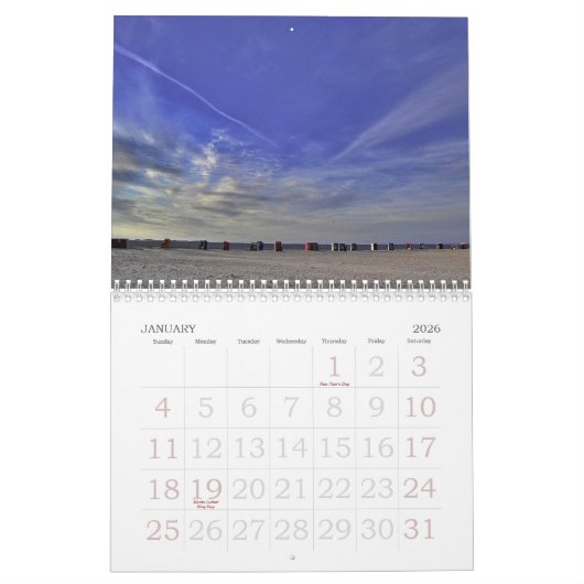 Calendrier 2015 de gros caractères - plage (Jan 2026)