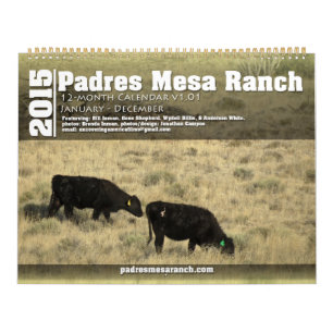 Calendrier 2015 du Ranch de Padres Mesa Jan - Dec