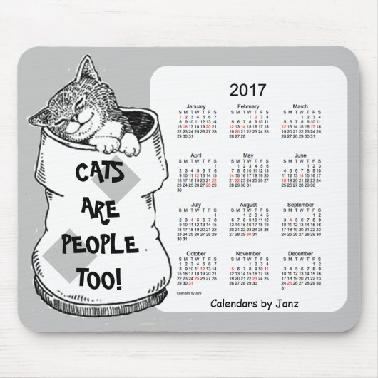 Calendrier 2017 de chat par le tapis de souris (Devant)