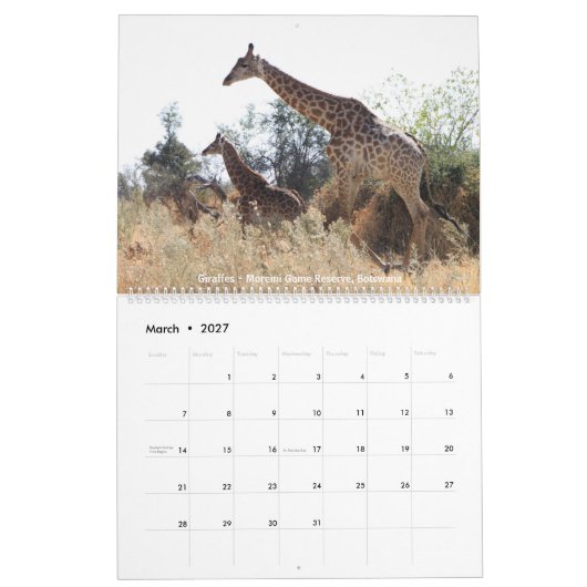 Calendrier 2018 de photos de faune (Mar 2027)