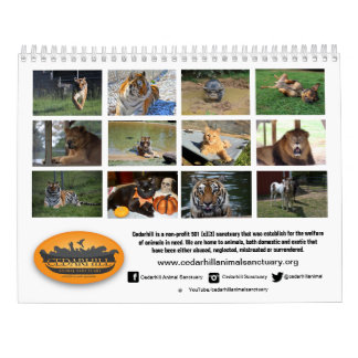 Calendrier 2019 animal de sanctuaire de Cedarhill