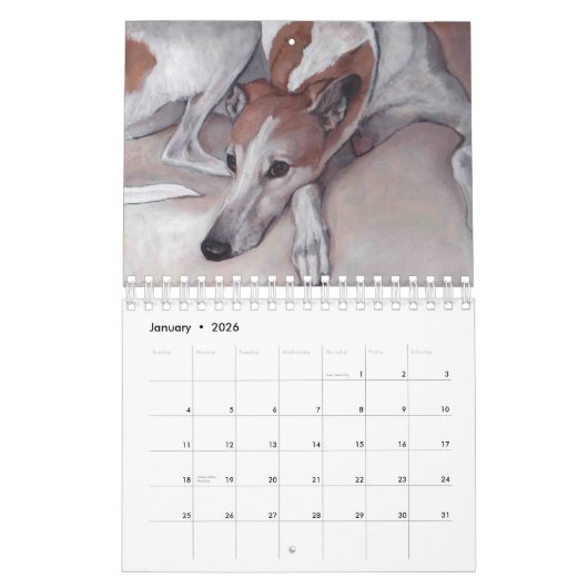 Calendrier 2019 d'art de lévrier par Charlotte (Jan 2026)