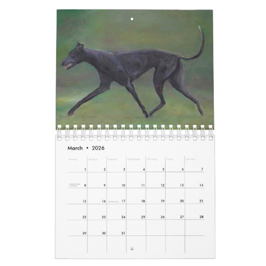 Calendrier 2019 d'art de lévrier par Charlotte (Mar 2026)