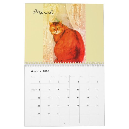 Calendrier 2019 de chat par l'artiste (Mar 2026)