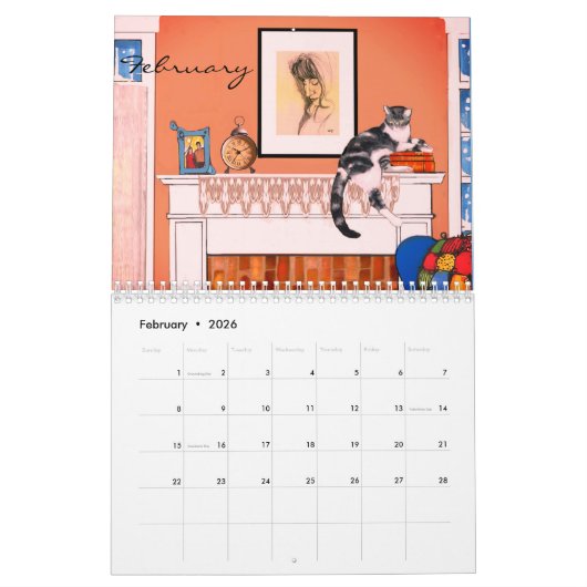 Calendrier 2019 de chat par l'artiste (Feb 2026)