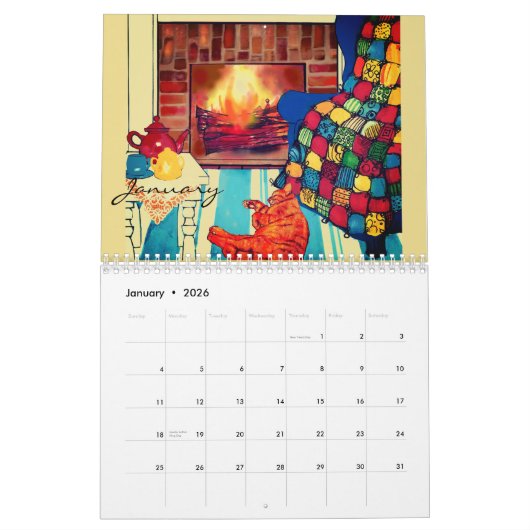 Calendrier 2019 de chat par l'artiste (Jan 2026)