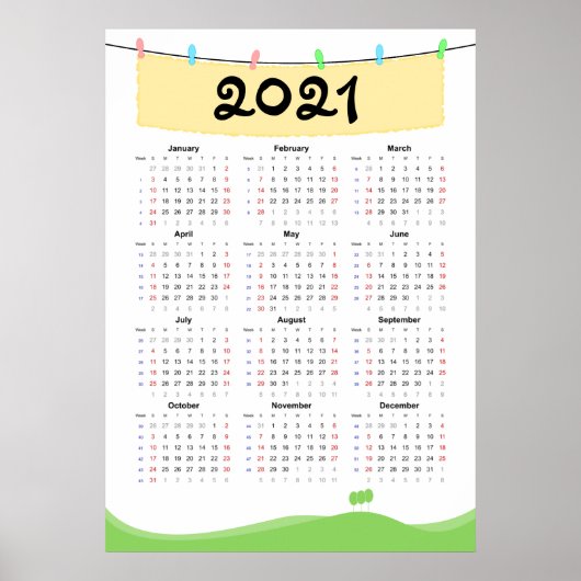 Calendrier 2021 Affiche - Début dimanche (Devant)